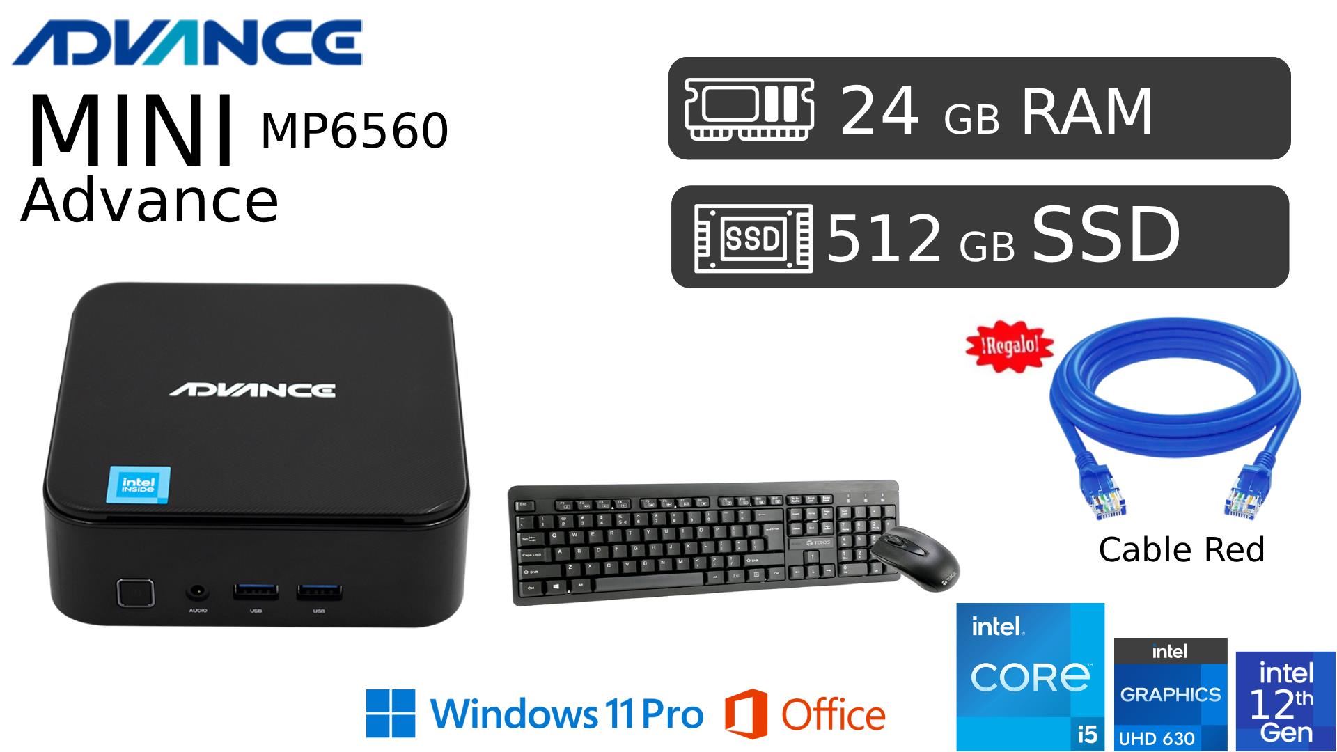 COMPUTADORA PC INTEL Ci5 12va 12450H 24GB Ram 512 SSD + HDD 1TB Ext